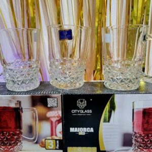 طقم أكواب شاي زجاجية شفافة من 3 قطع من سيتي جلاس، طقم أكواب شاي مزخرفة "مايوركا" من سيتي جلاس مقاس 20 سنتيلتر