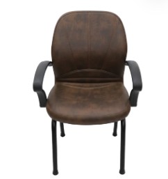 كرسي انتظار مكتبي، جلد مطرز، مساند للذراعين، بني